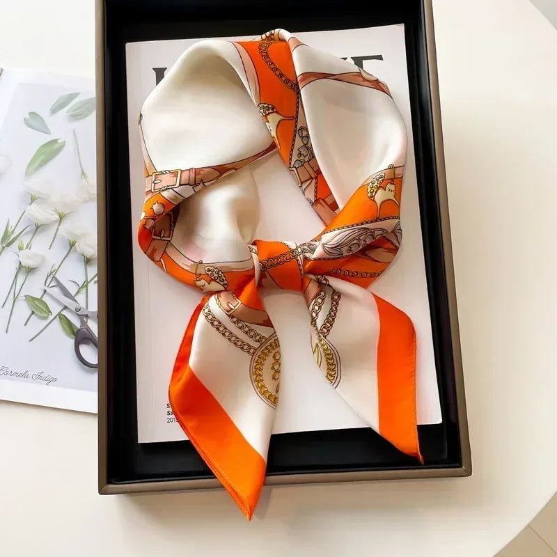 Printed Satin Square Scarf - Versatile Accessory