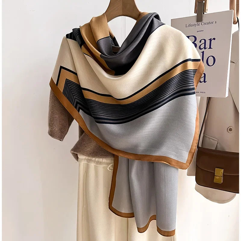 Oversized Geometric Scarf - Soft Wool-Feel Shawl